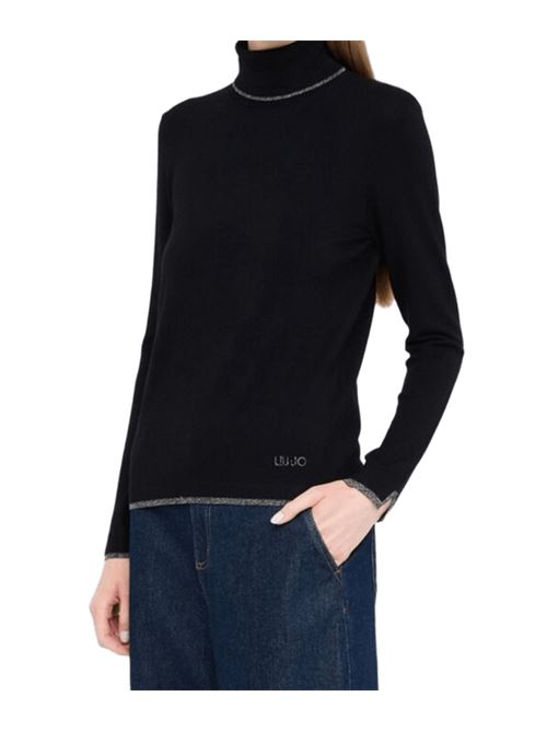 Dolcevita da donna in misto viscosa con dettagli in lurex, colore nero LIU JO | MF5229-MS49I22222